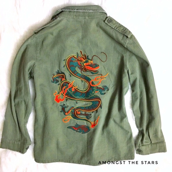 Honey Punch Dragon Embroidered Military 